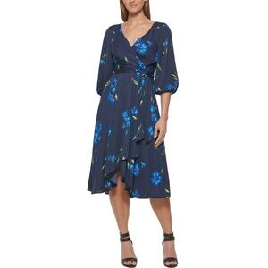 DKNY Navy Blue Floral Long Sleeve Dress